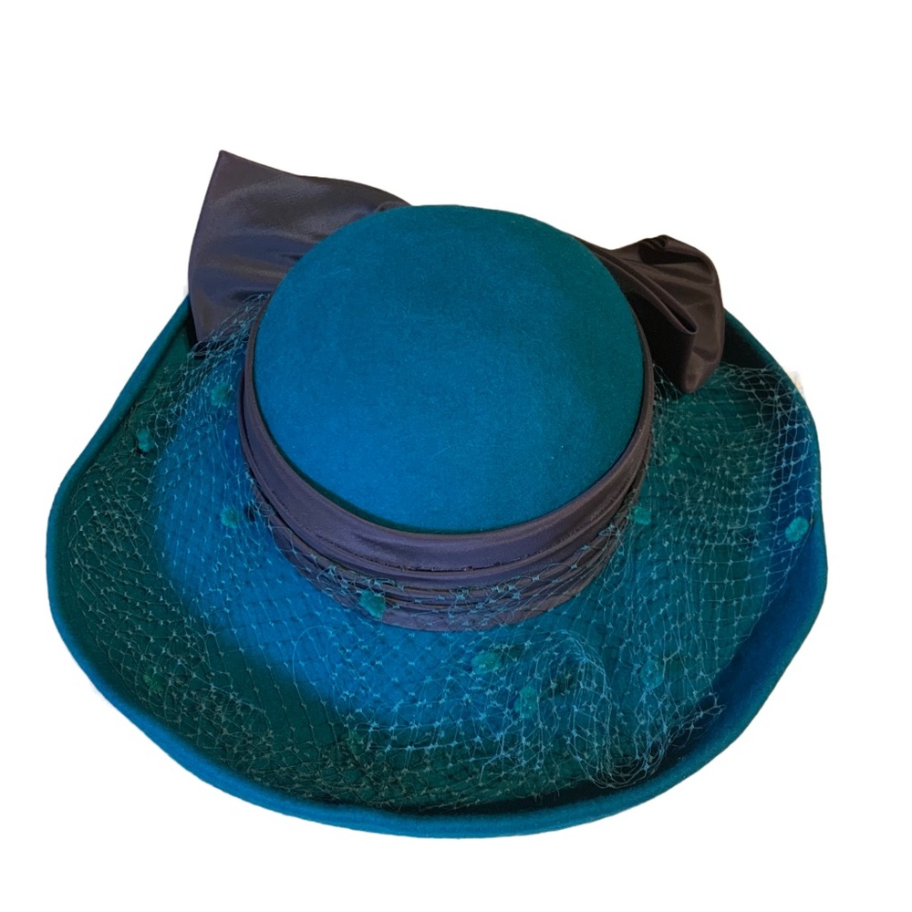VINTAGE 1980'S MICHAEL HOWARD TEAL AND BROWN WOOL HAT - Picture 9 of 13